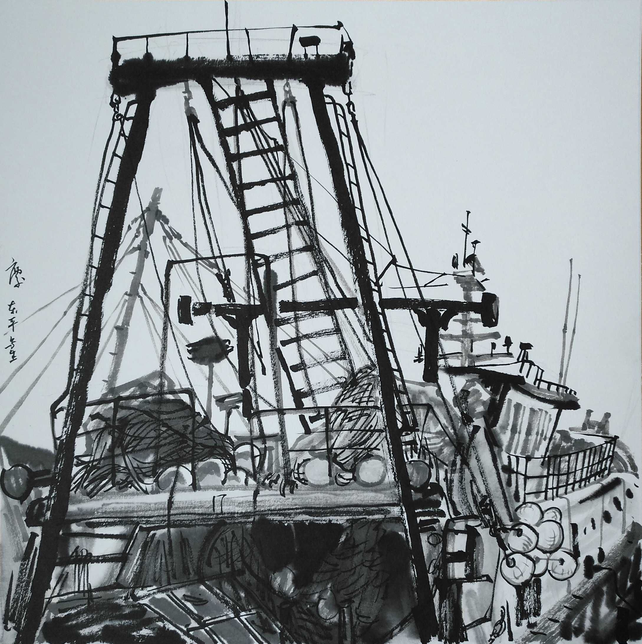 广州、张庆、作品名：东平渔港写生、32×32CM、2018年 (1).jpg